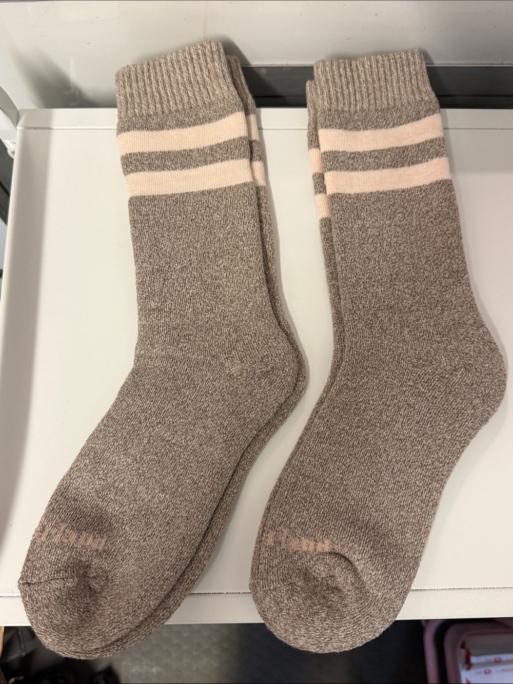 Timberland Taupe Crew Socks with Cream Double Stripes unisex